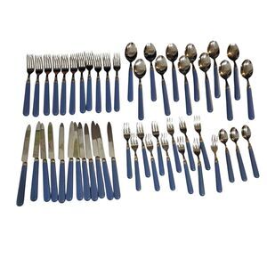 48pc Villeroy & Boch Stainless Flatware Periwinkle Blue Resin Handle forks spoon
